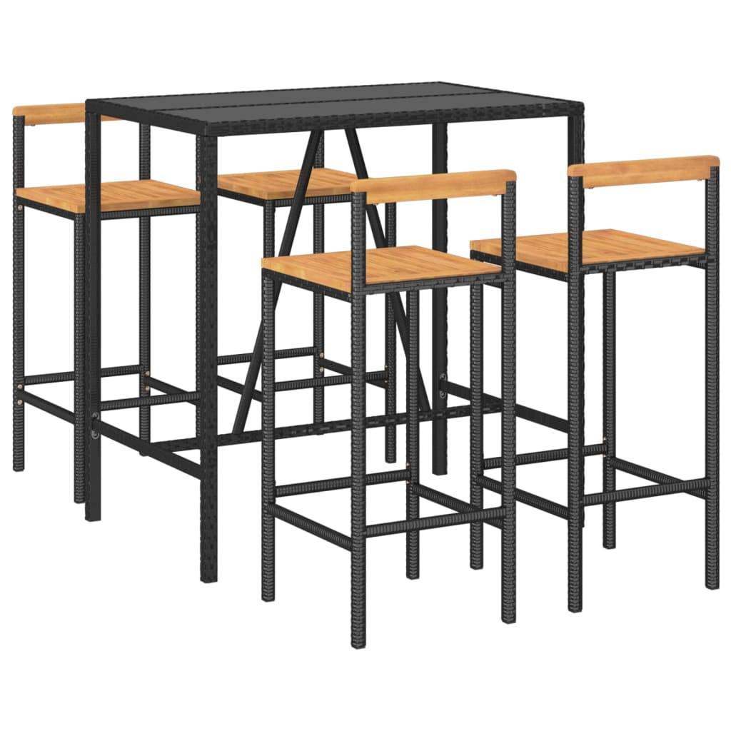 Helloshop26 - Ensemble de bar de jardin meuble extérieur terrasse 5 pièces noir poly rotin/bois massif acacia - Imagen 1