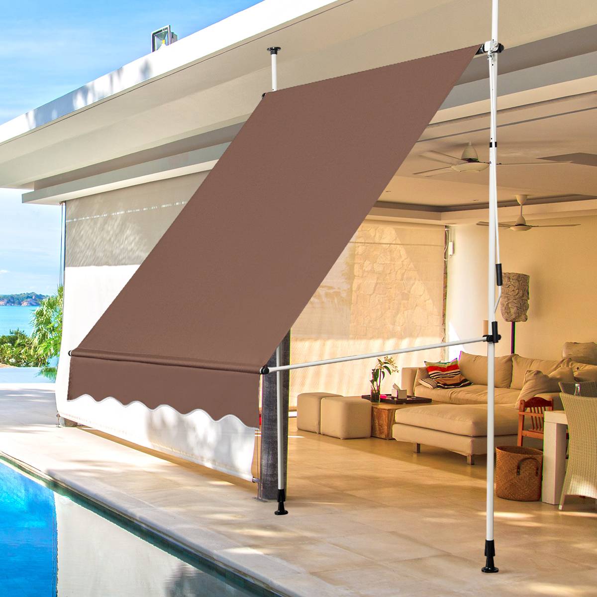 Maison Chic - Auvent Rétractable Manuel 150x125CM Hauteur Réglable 2-3M sans Perçage en Métal et Tissu pour Fenêtre Balcon ou Jardin Café F49R - Image 3