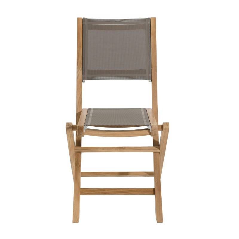 Macabane - FUN - Ensemble 2 chaises de jardin pliantes bois Teck/textilène gris - Imagen 4