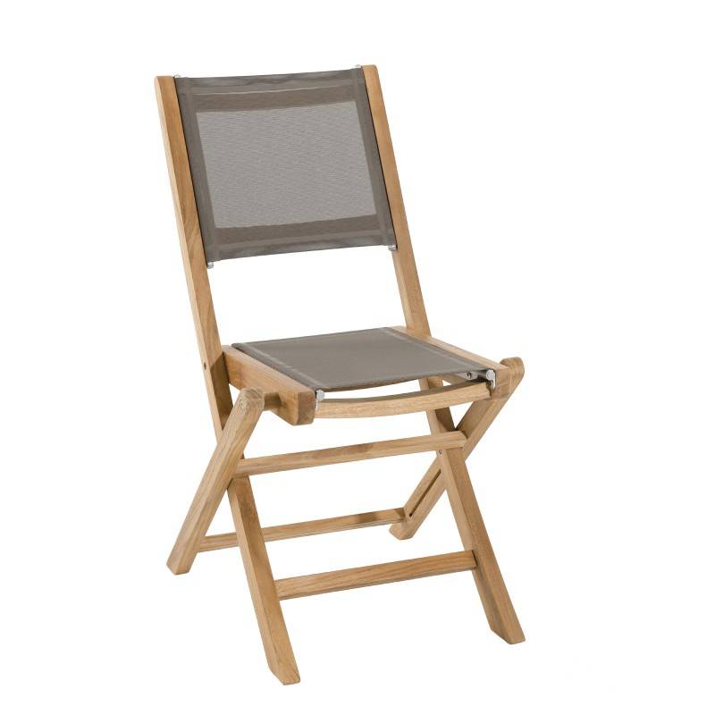 Macabane - FUN - Ensemble 2 chaises de jardin pliantes bois Teck/textilène gris - Imagen 6