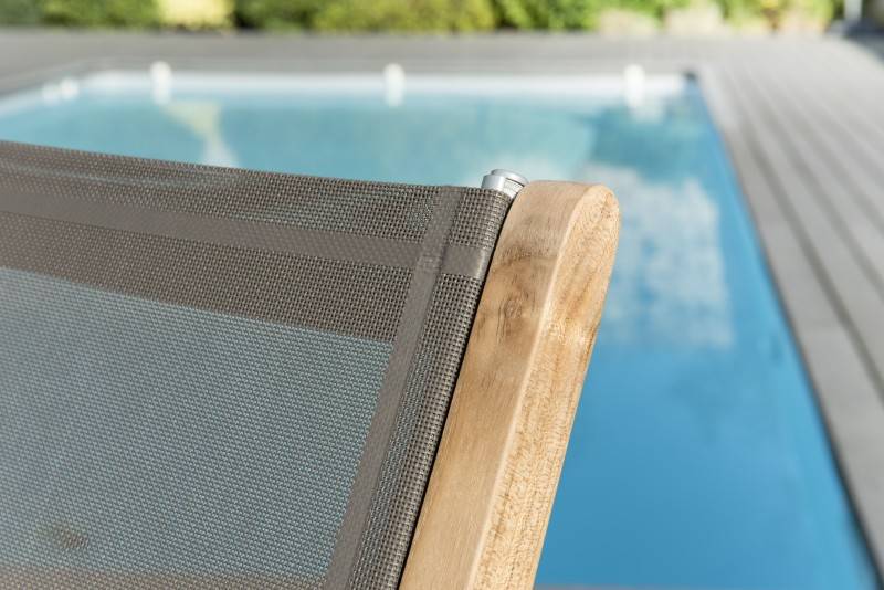 Macabane - FUN - Ensemble 2 chaises de jardin pliantes bois Teck/textilène gris - Imagen 5