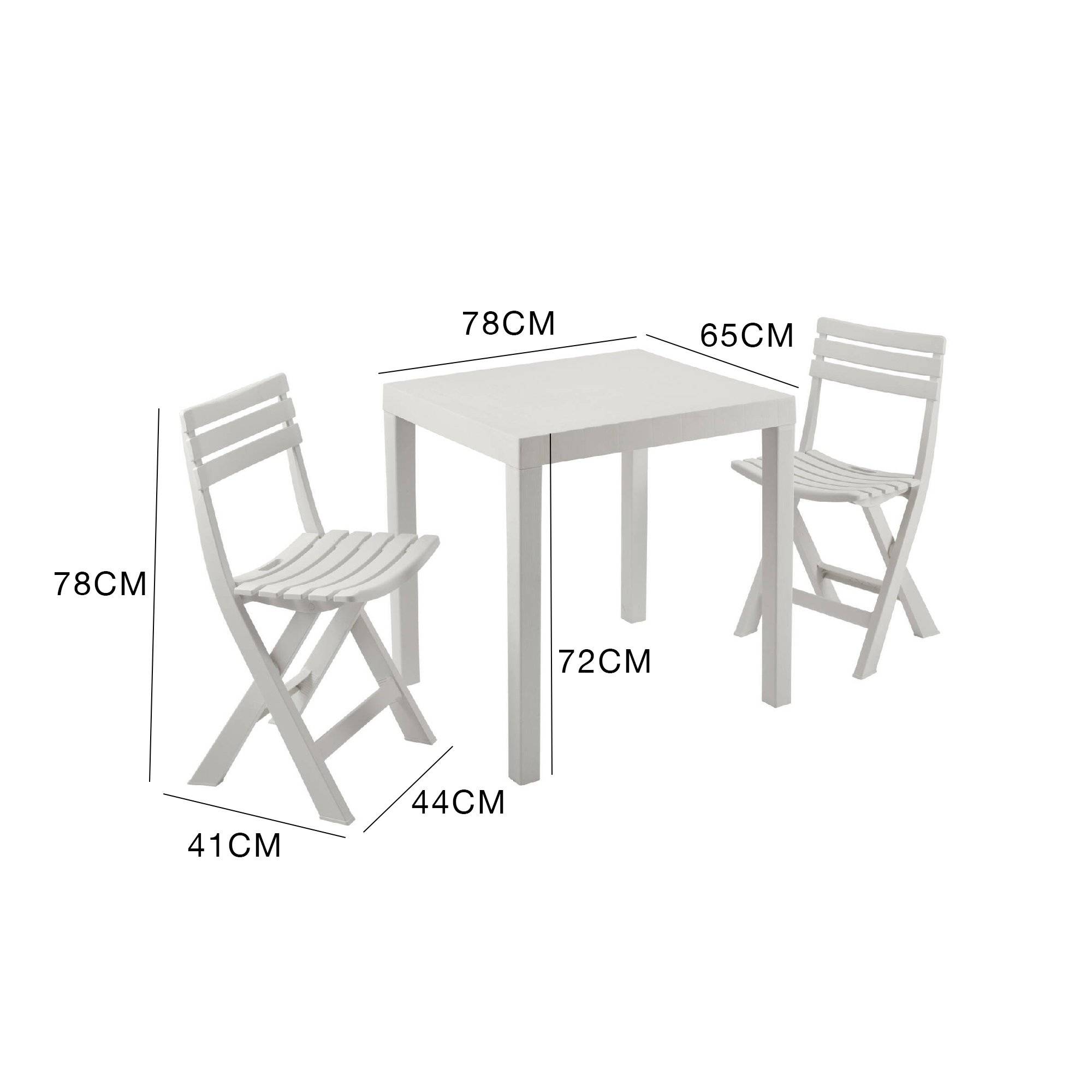 Dmora - Salon d'extérieur Dlibutt, Composition de jardin avec 1 table rectangulaire et 2 chaises pliantes, Salon intérieur et extérieur, Blanc - Dmora - Imagen 3