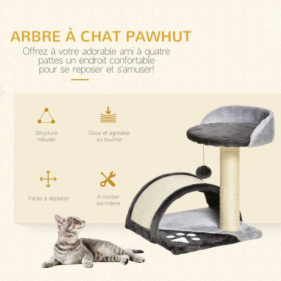 Arbre à chat design bois pour maison amusement et détente 35x37x46cm gris - ComfortXL Outdoor Living - Image 6