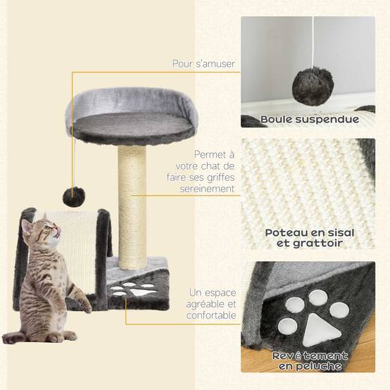 Arbre à chat design bois pour maison amusement et détente 35x37x46cm gris - ComfortXL Outdoor Living - Image 7