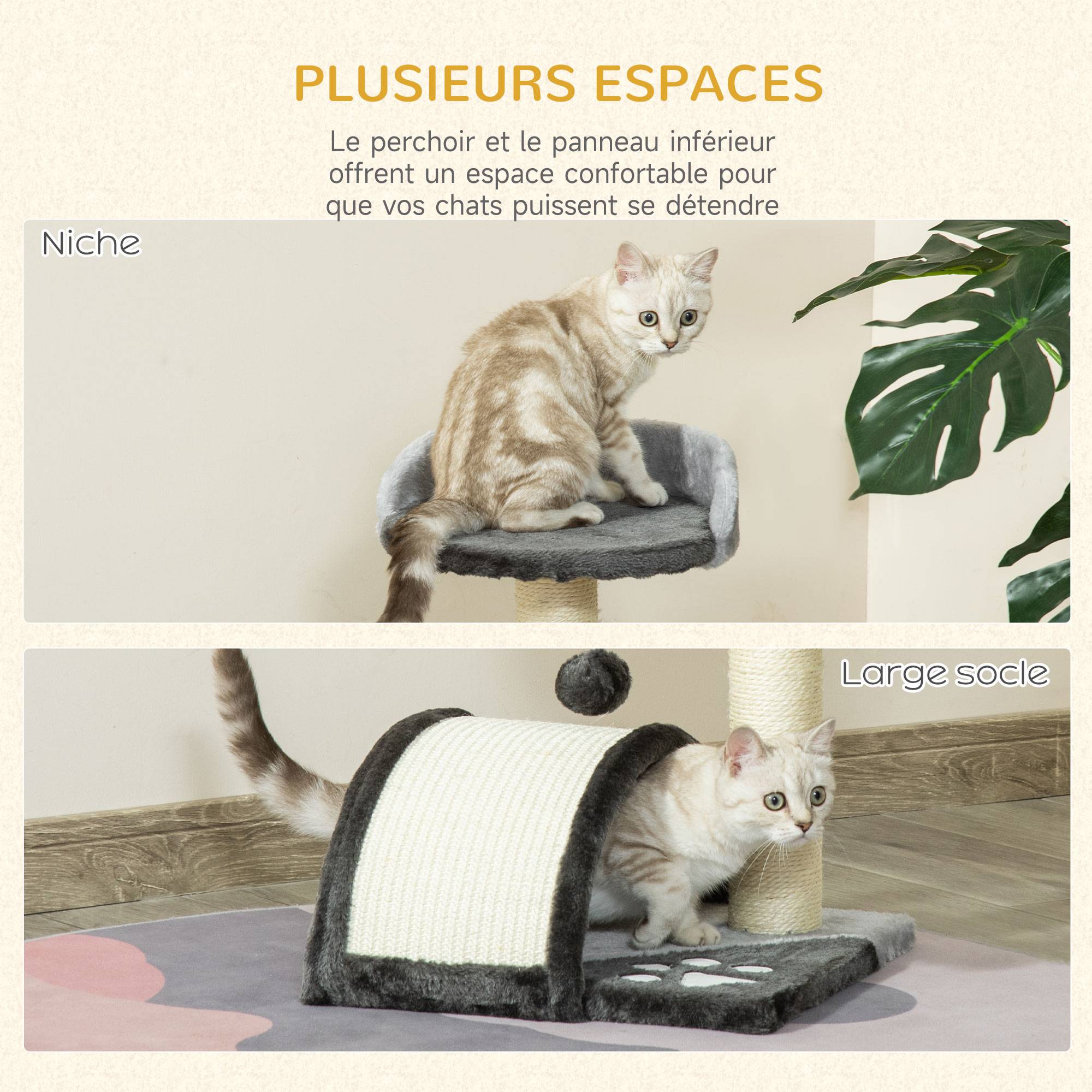 Arbre à chat design bois pour maison amusement et détente 35x37x46cm gris - ComfortXL Outdoor Living - Image 8