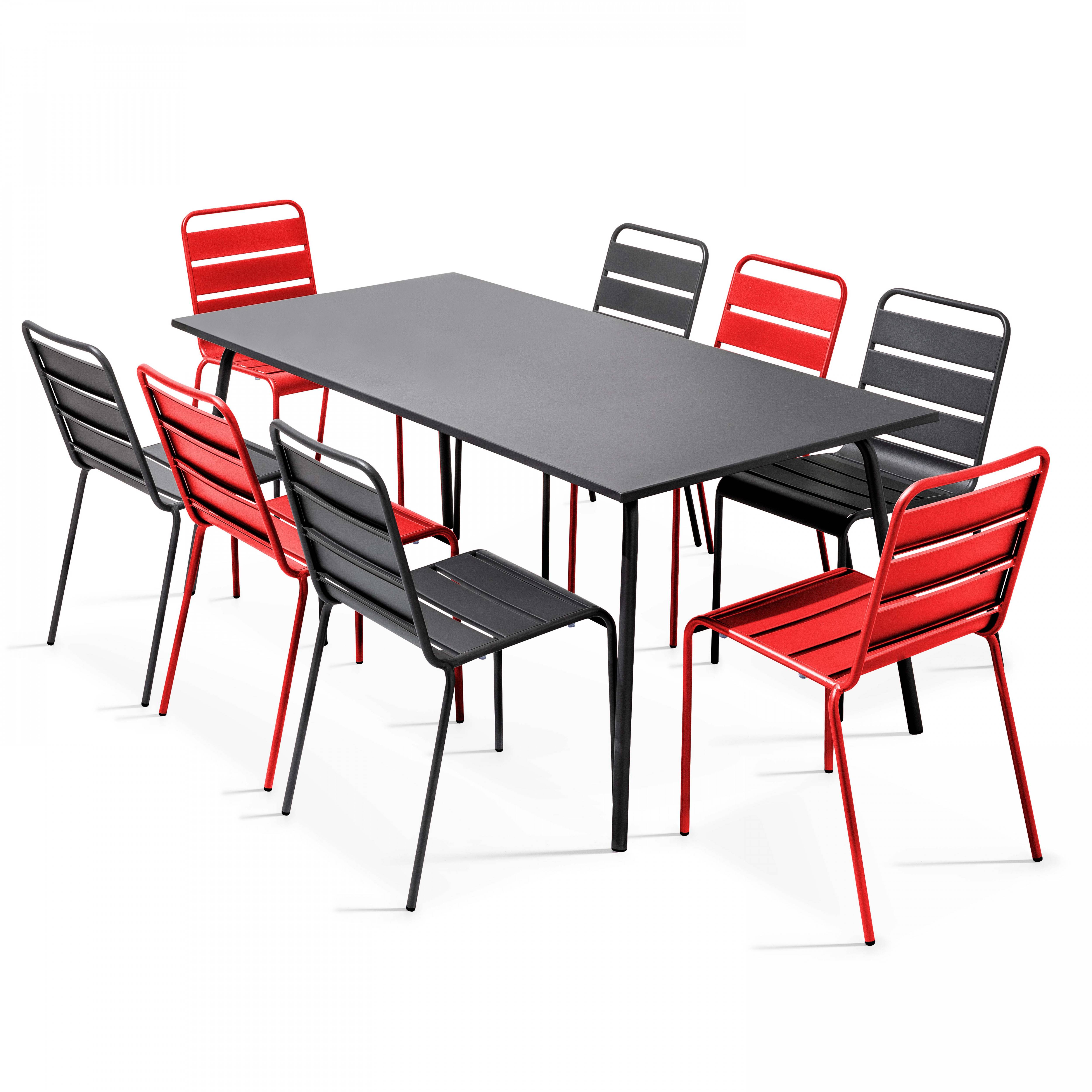 Oviala - Ensemble table de jardin et 8 chaises en métal gris et rouge Palavas - Oviala - Imagen 1