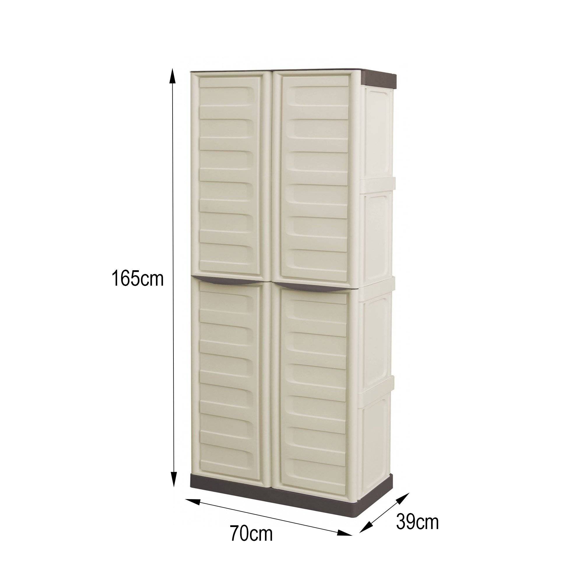 Dmora - Armoire d'extérieur Avelgem, Armoire de balcon polyvalente, armoire à balais 2 portes, 70x47h178 cm, Beige et Marron, Finition rayée - Dmora - Imagen 3