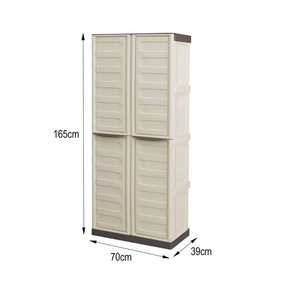 Dmora - Armoire d'extérieur Avelgem, Armoire de balcon polyvalente, armoire à balais 2 portes, 70x47h178 cm, Beige et Marron, Finition rayée - Dmora - Image 3