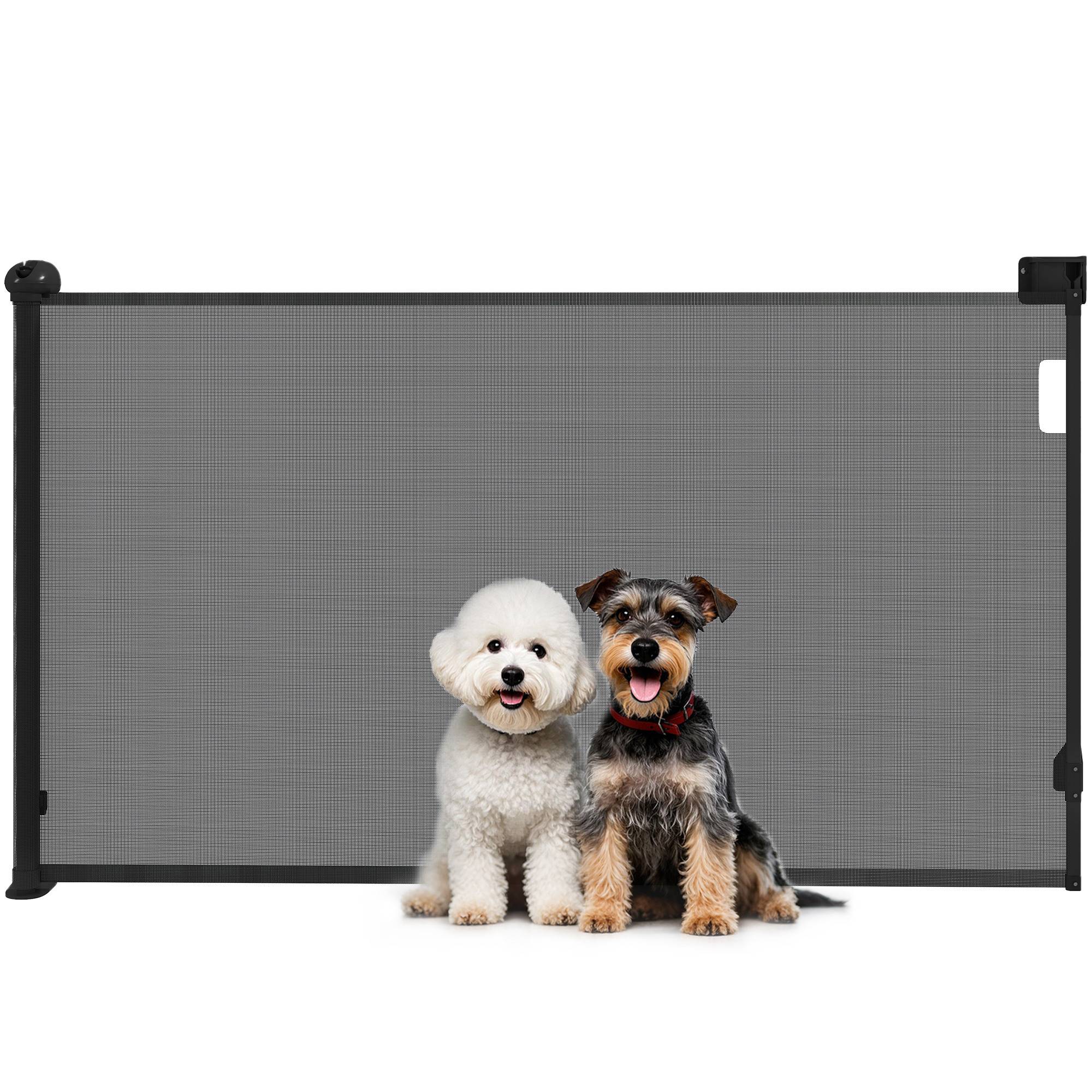 Barrière de sécurité rétractable pour chien (0-140 cm) avec verrouillage, pour portes et escaliers, noire. - Image 1