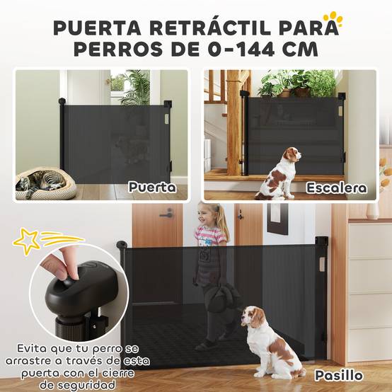 Barrière de sécurité rétractable pour chien (0-140 cm) avec verrouillage, pour portes et escaliers, noire. - Image 6