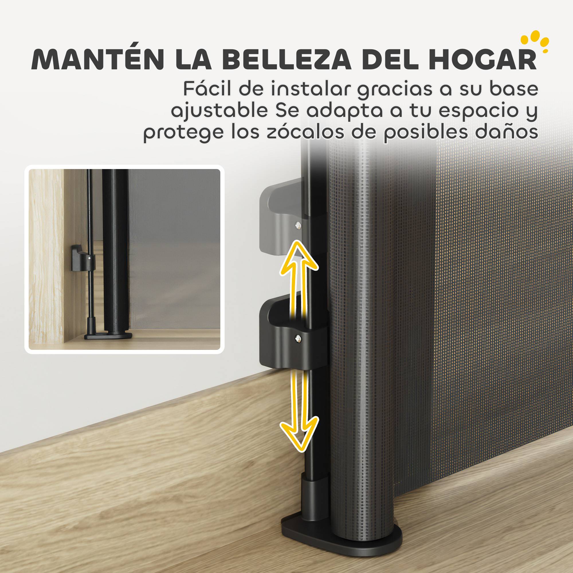 Barrière de sécurité rétractable pour chien (0-140 cm) avec verrouillage, pour portes et escaliers, noire. - Image 9