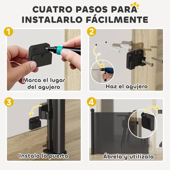 Barrière de sécurité rétractable pour chien (0-140 cm) avec verrouillage, pour portes et escaliers, noire. - Image 7