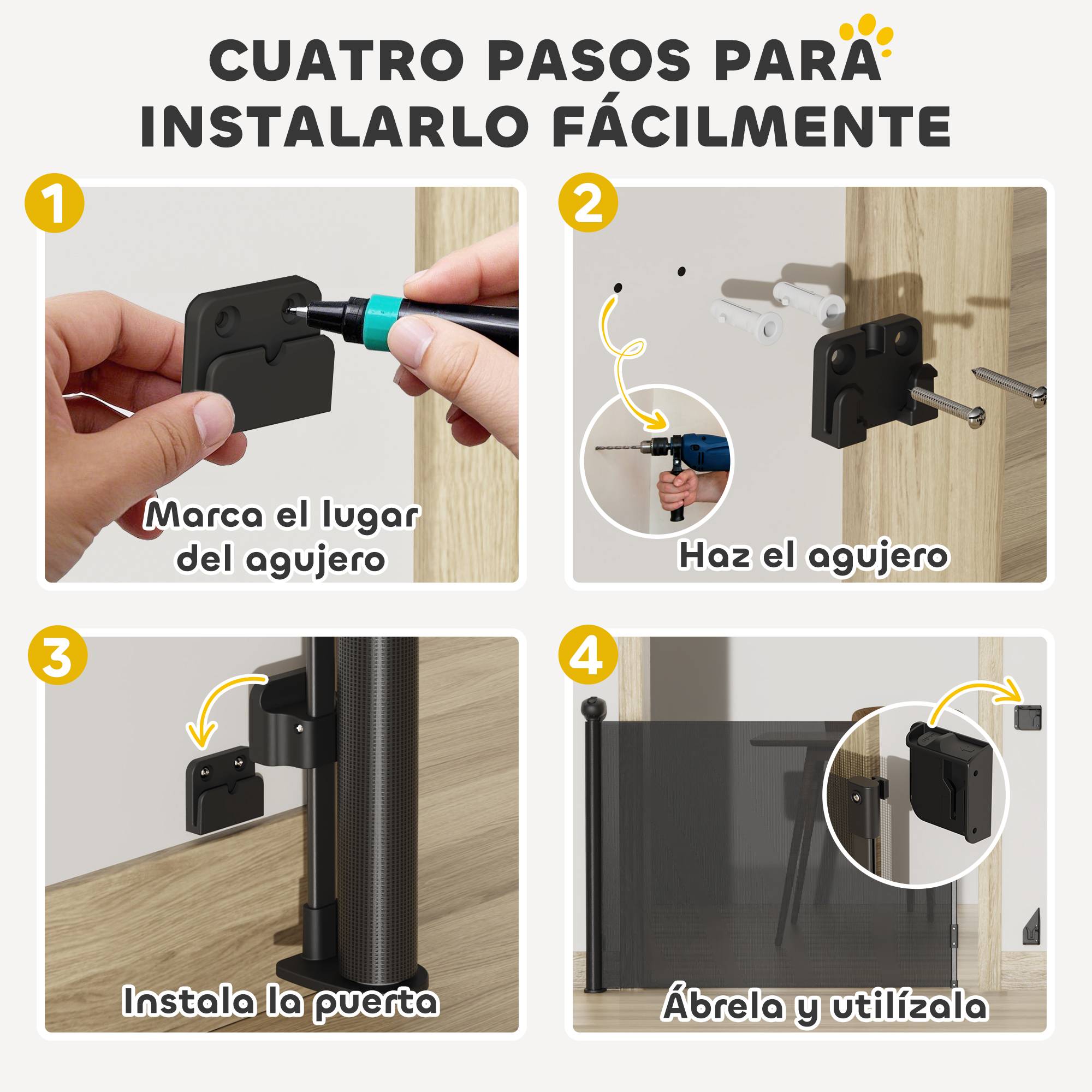 Barrière de sécurité rétractable pour chien (0-140 cm) avec verrouillage, pour portes et escaliers, noire. - Image 7