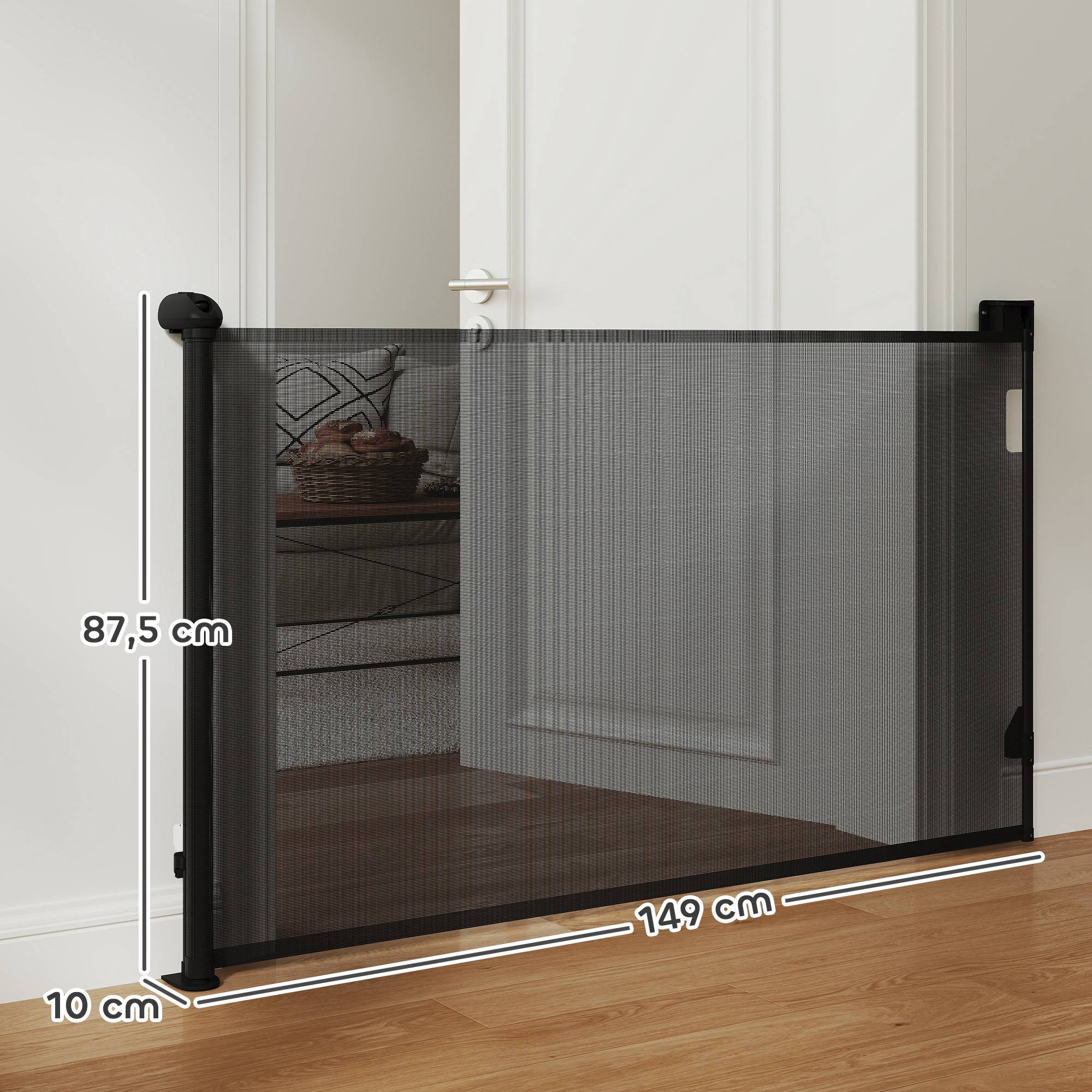 Barrière de sécurité rétractable pour chien (0-140 cm) avec verrouillage, pour portes et escaliers, noire. - Image 5