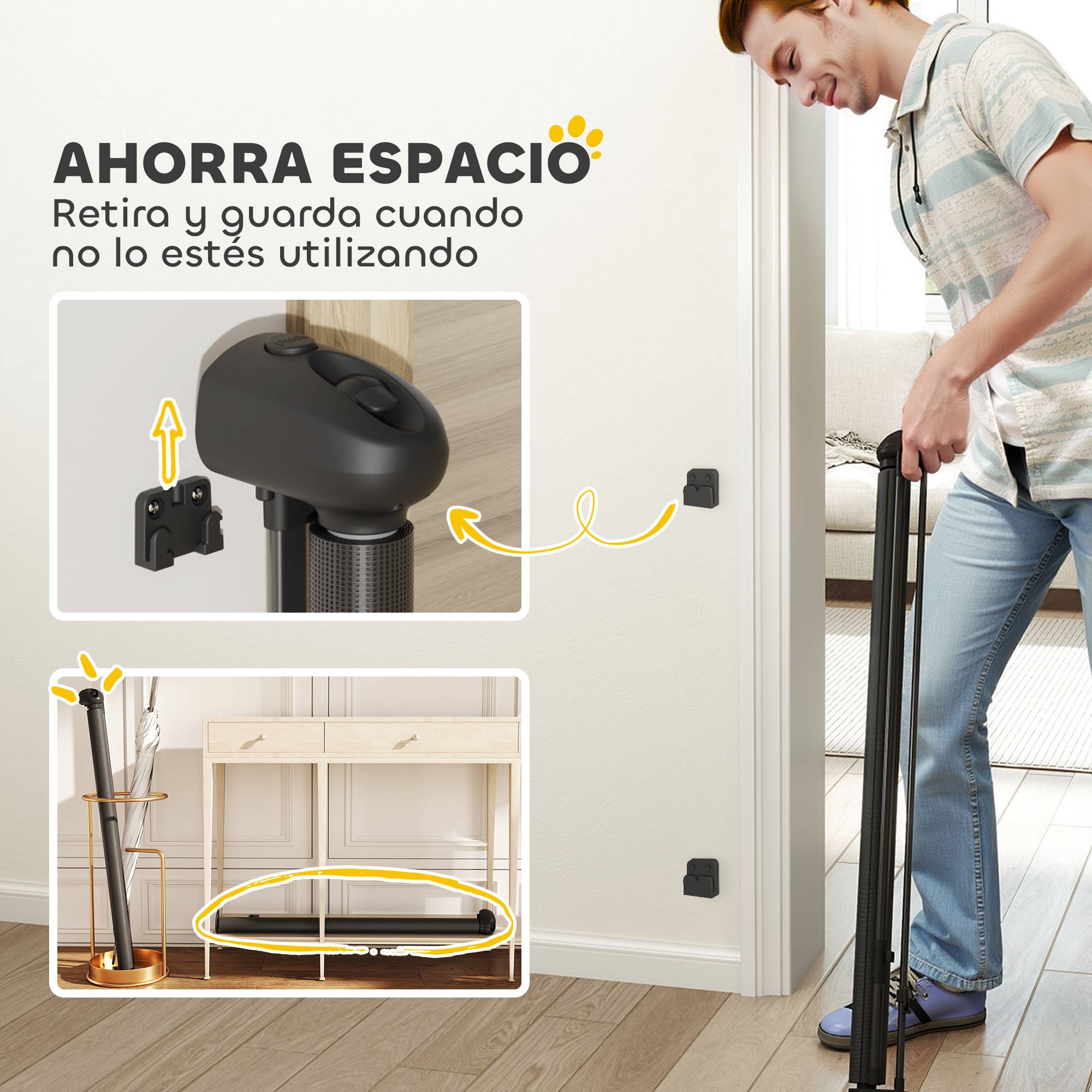 Barrière de sécurité rétractable pour chien (0-140 cm) avec verrouillage, pour portes et escaliers, noire. - Image 8