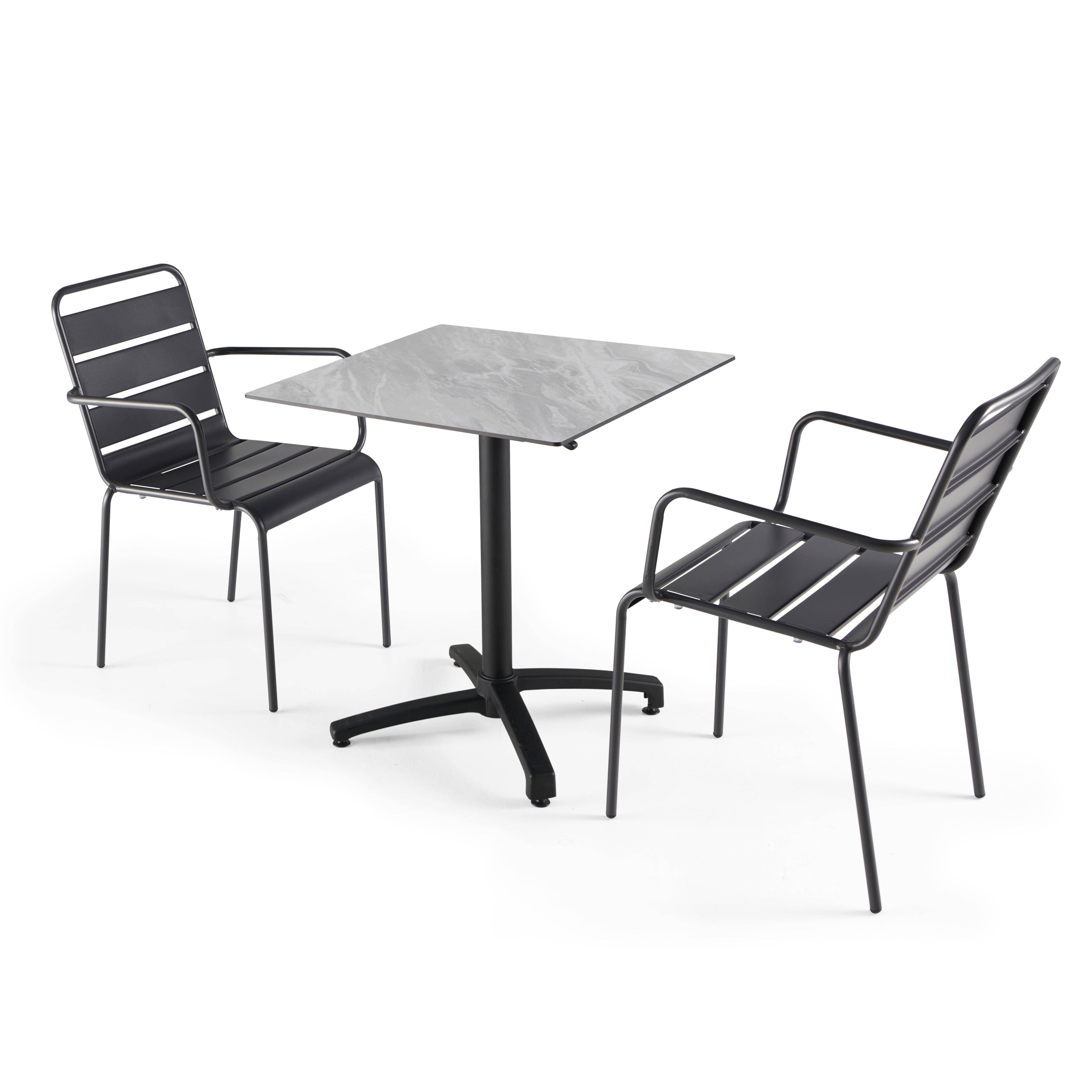 Oviala - Ensemble table de terrasse stratifié marbre et 2 fauteuils gris - Oviala - Imagen 1