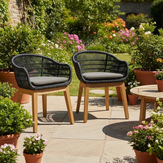 Fauteuil en résine tressée noire Lounge avec coussin - Gecko Jardin - Image 7