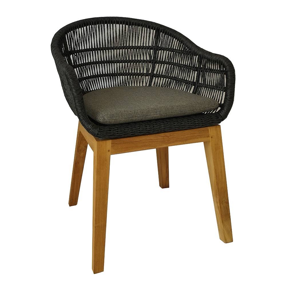 Fauteuil en résine tressée noire Lounge avec coussin - Gecko Jardin - Image 2