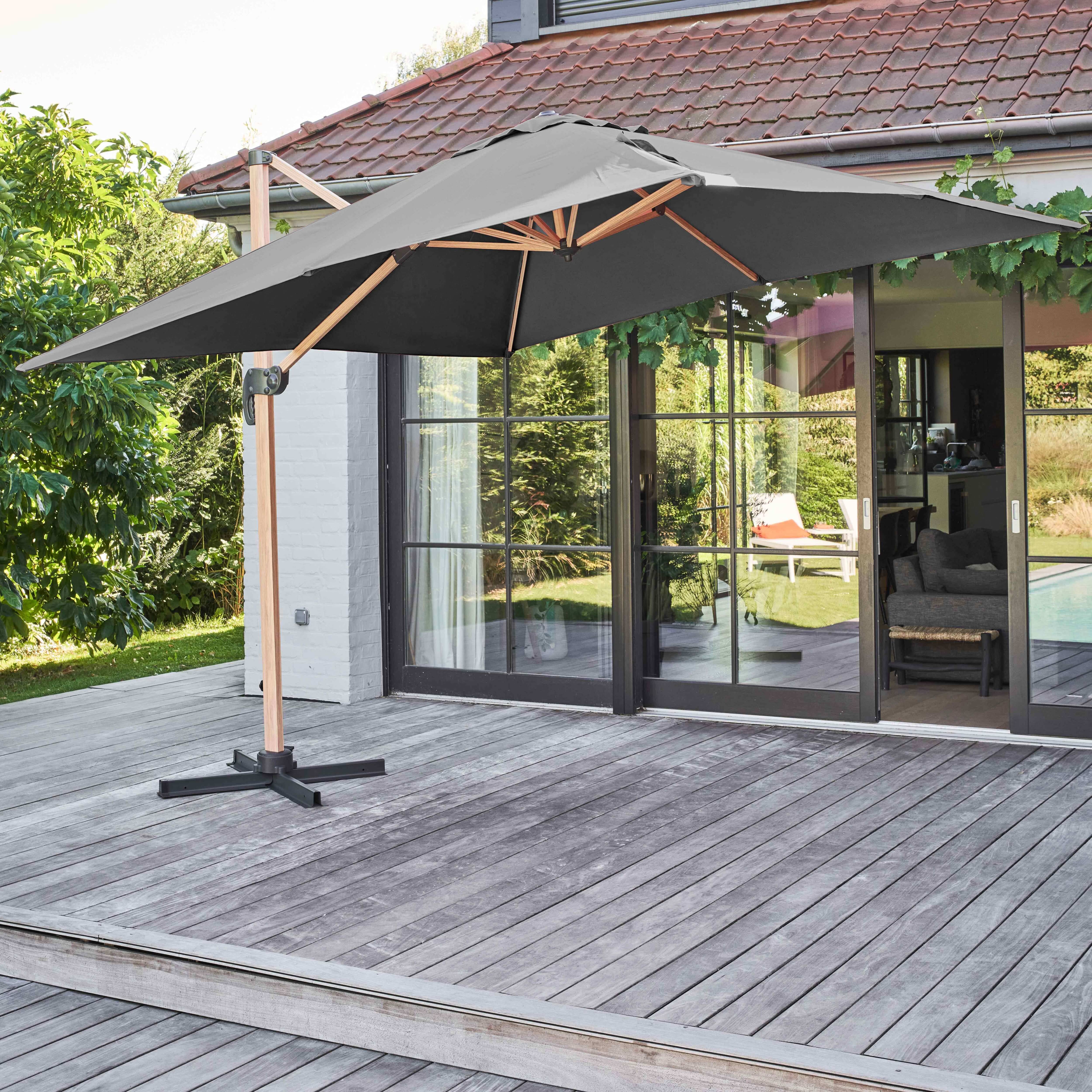 Oviala - Parasol déporté carré 3x3m effet bois anthracite Brescia - Oviala - Image 2