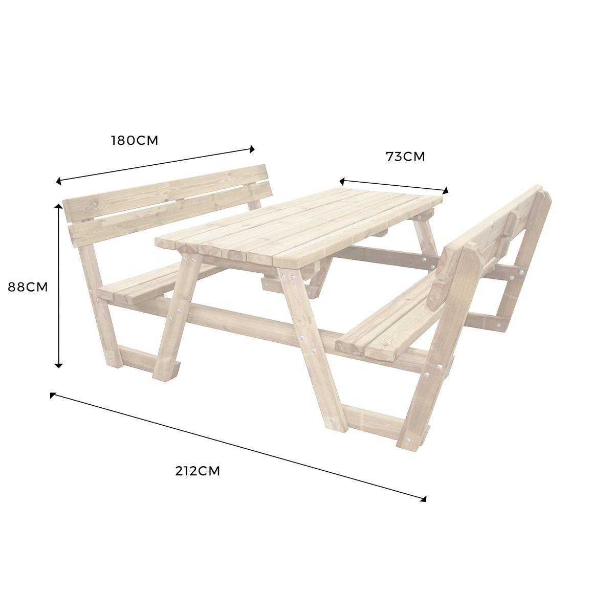Table pique nique en bois Versailles avec dossiers 6 places - Cémonjardin - Imagen 6