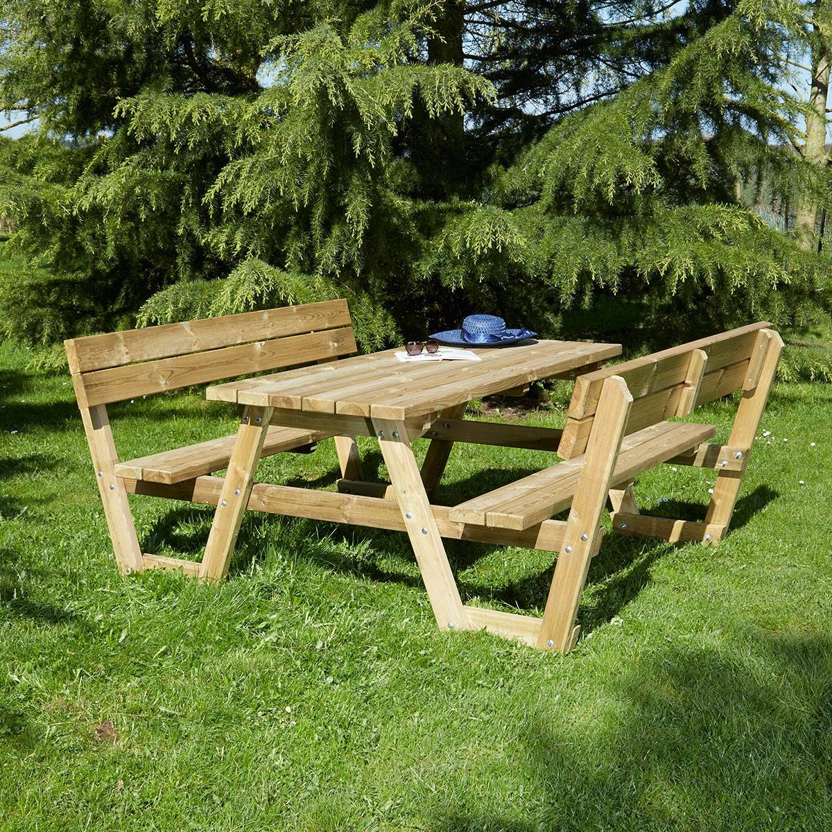 Table pique nique en bois Versailles avec dossiers 6 places - Cémonjardin - Imagen 5