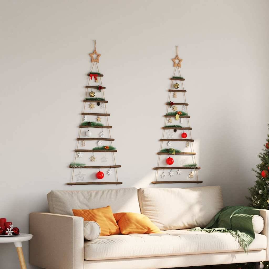 Lot de 2 Sapins de Noël Muraux Suspendus en Bois Naturel Décoration 120 cm – ComfortXL Outdoor Living - Image 3