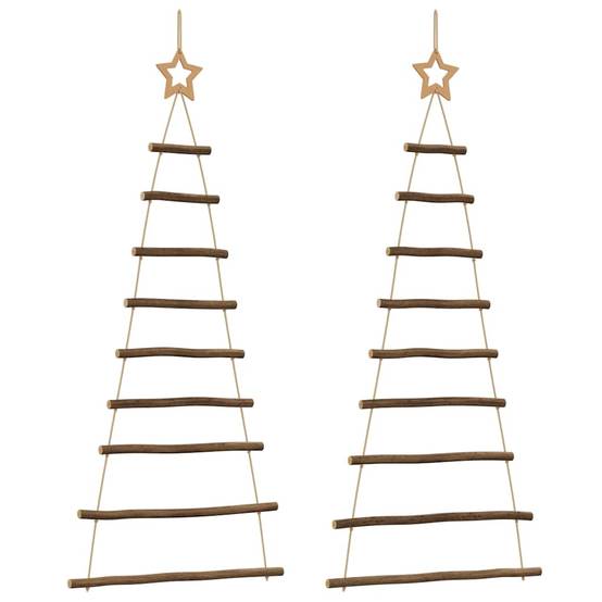 Lot de 2 Sapins de Noël Muraux Suspendus en Bois Naturel Décoration 120 cm – ComfortXL Outdoor Living - Image 2