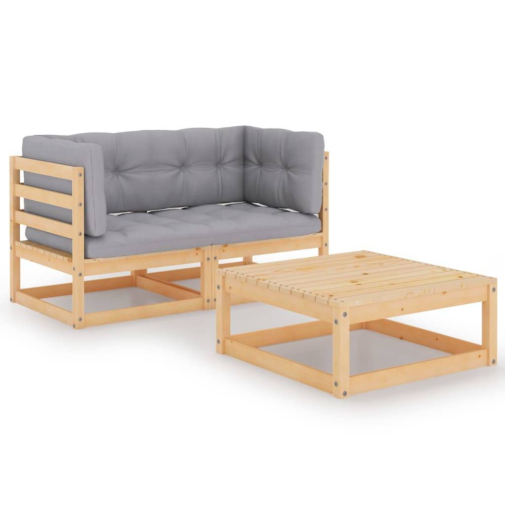 Helloshop26 - Salon de jardin meuble d'extérieur ensemble de mobilier 3 pièces avec coussins bois de pin massif - Imagen 1