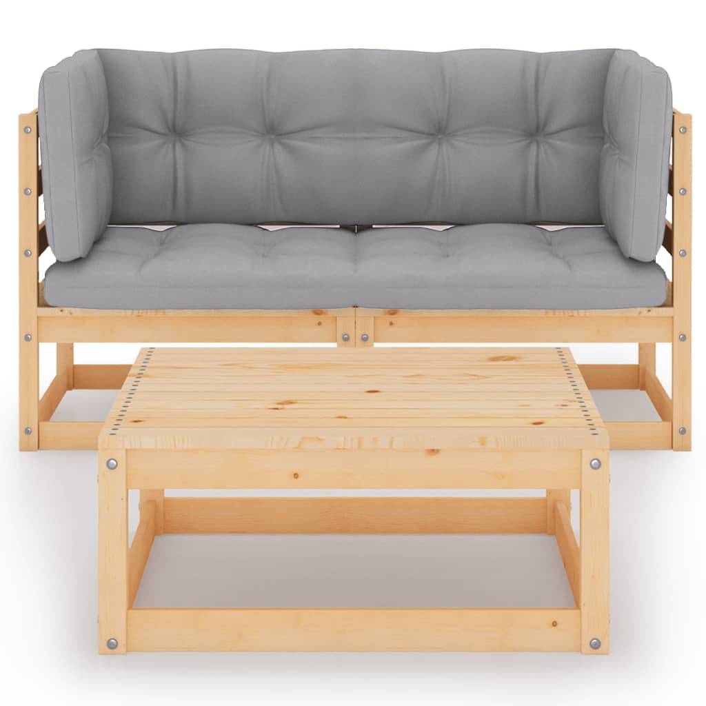 Helloshop26 - Salon de jardin meuble d'extérieur ensemble de mobilier 3 pièces avec coussins bois de pin massif - Imagen 2