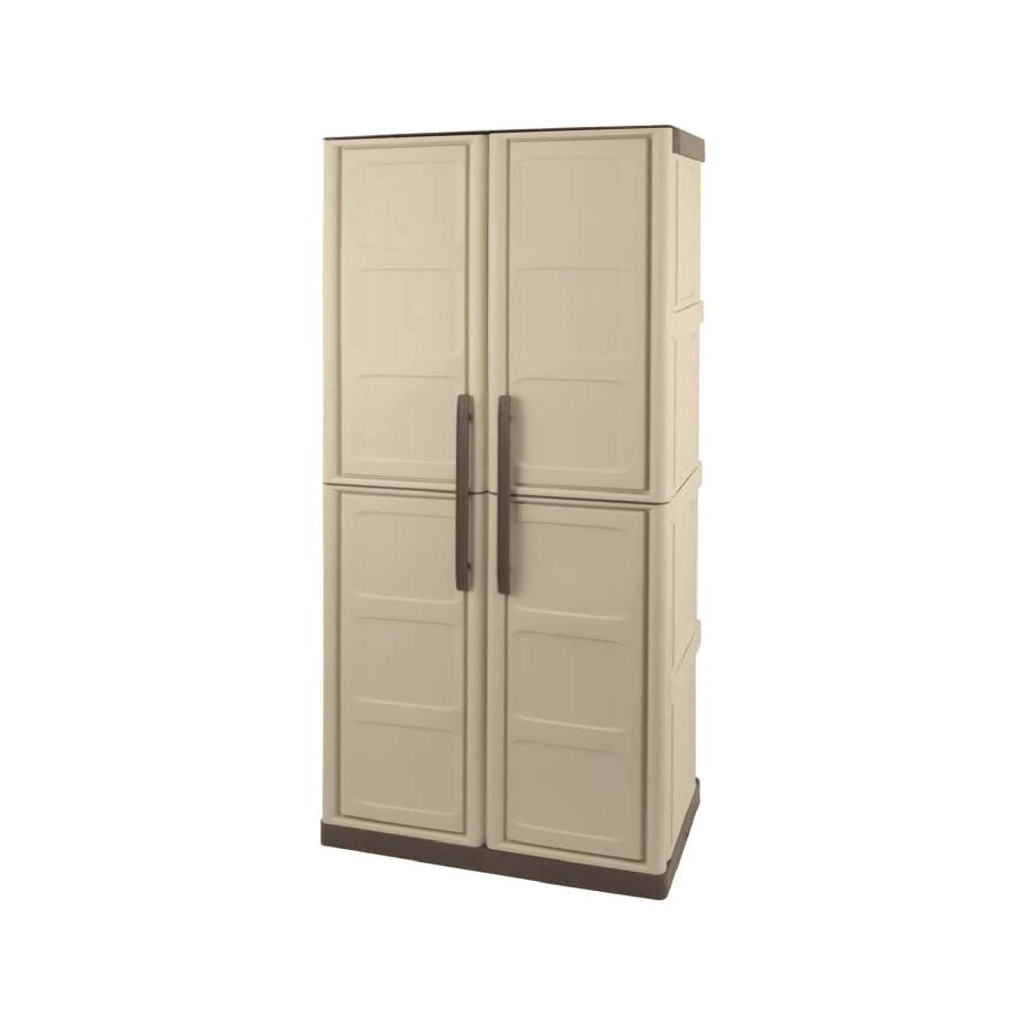 Dmora - Armoire d'extérieur Daldegan, Armoire de balcon polyvalente, armoire à balais 2 portes, 70x47h178 cm, Beige et Marron, Finition damier - Dmora - Imagen 1