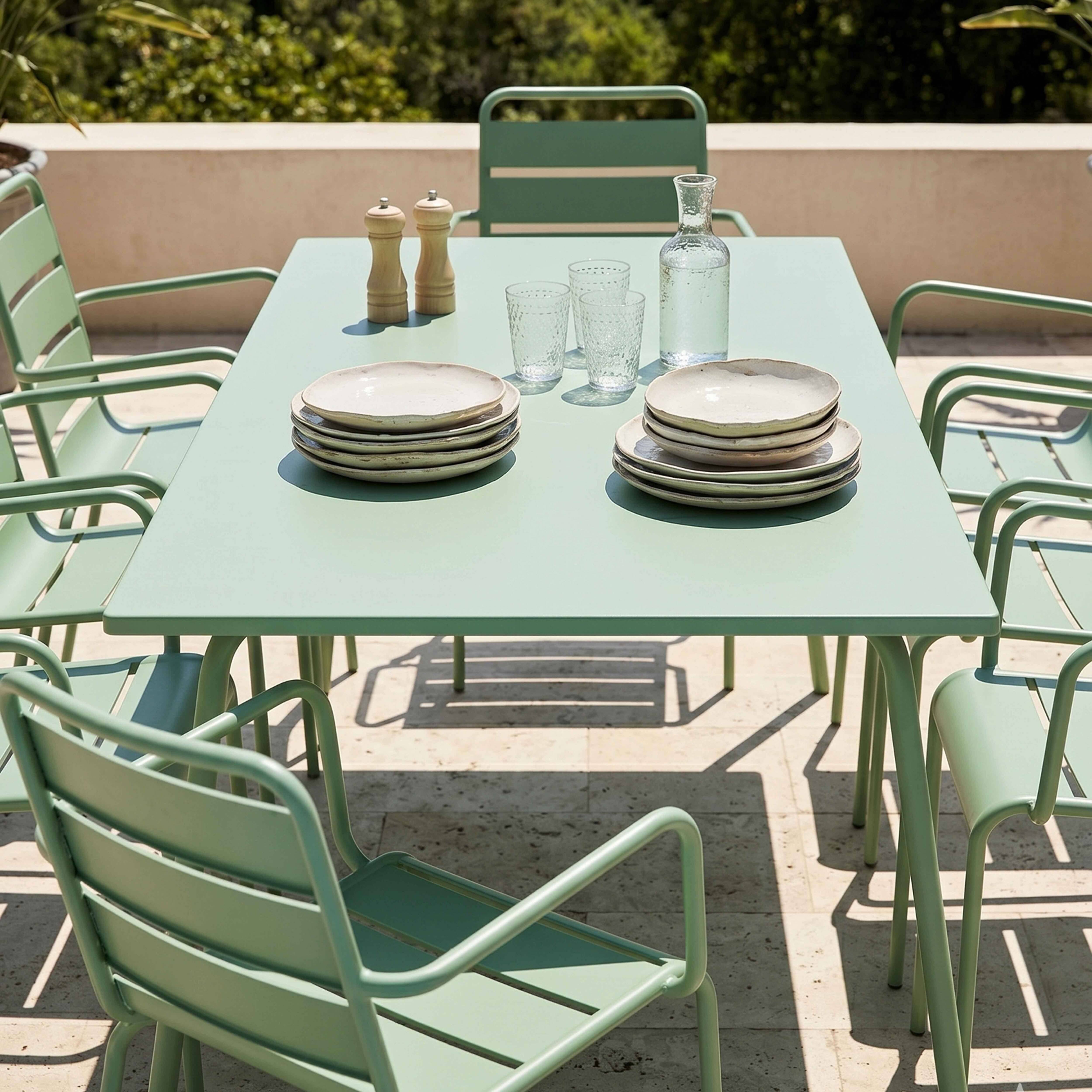 Oviala - Ensemble table de jardin et 8 fauteuils en métal vert sauge Palavas - Oviala - Imagen 3