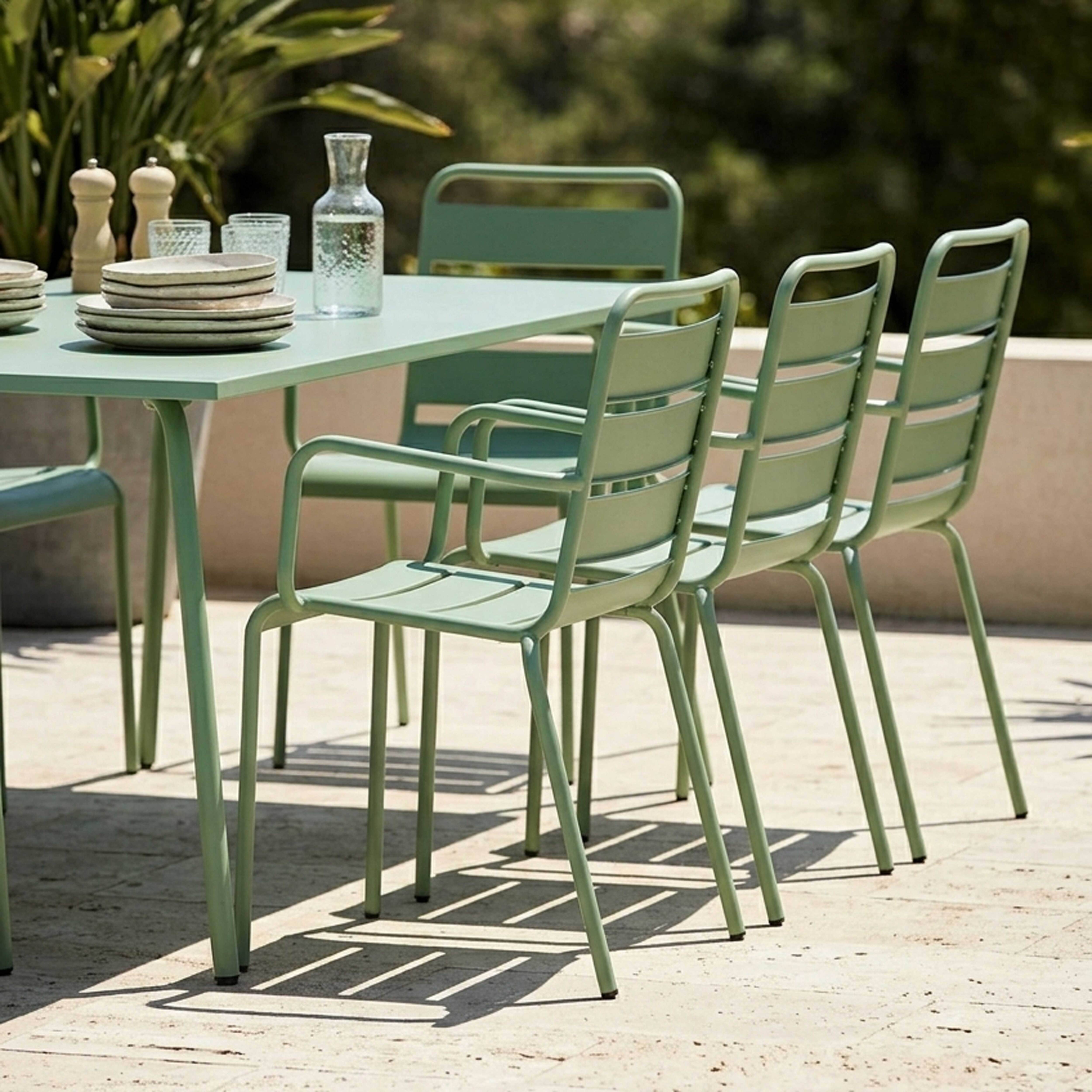 Oviala - Ensemble table de jardin et 8 fauteuils en métal vert sauge Palavas - Oviala - Imagen 4
