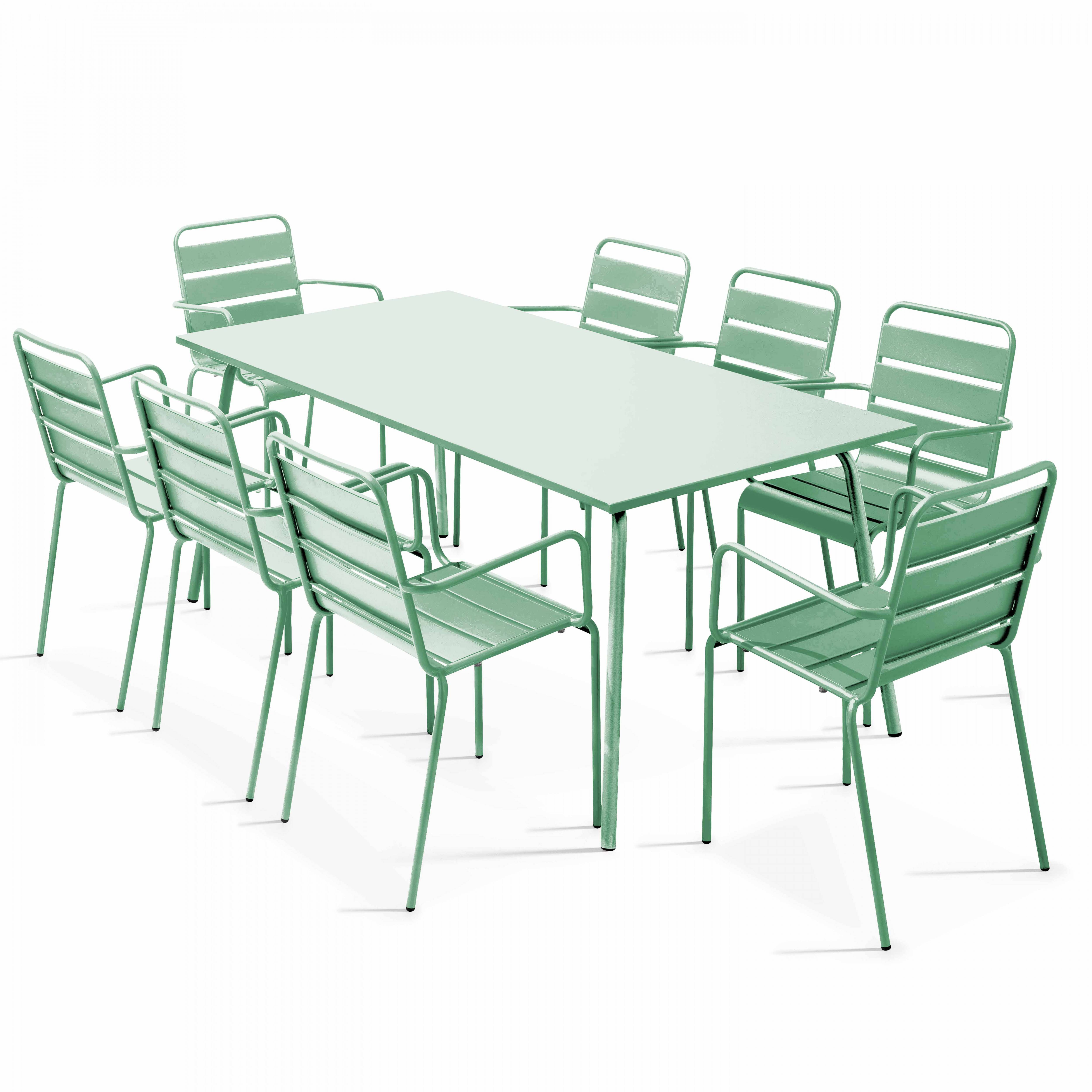 Oviala - Ensemble table de jardin et 8 fauteuils en métal vert sauge Palavas - Oviala - Imagen 1