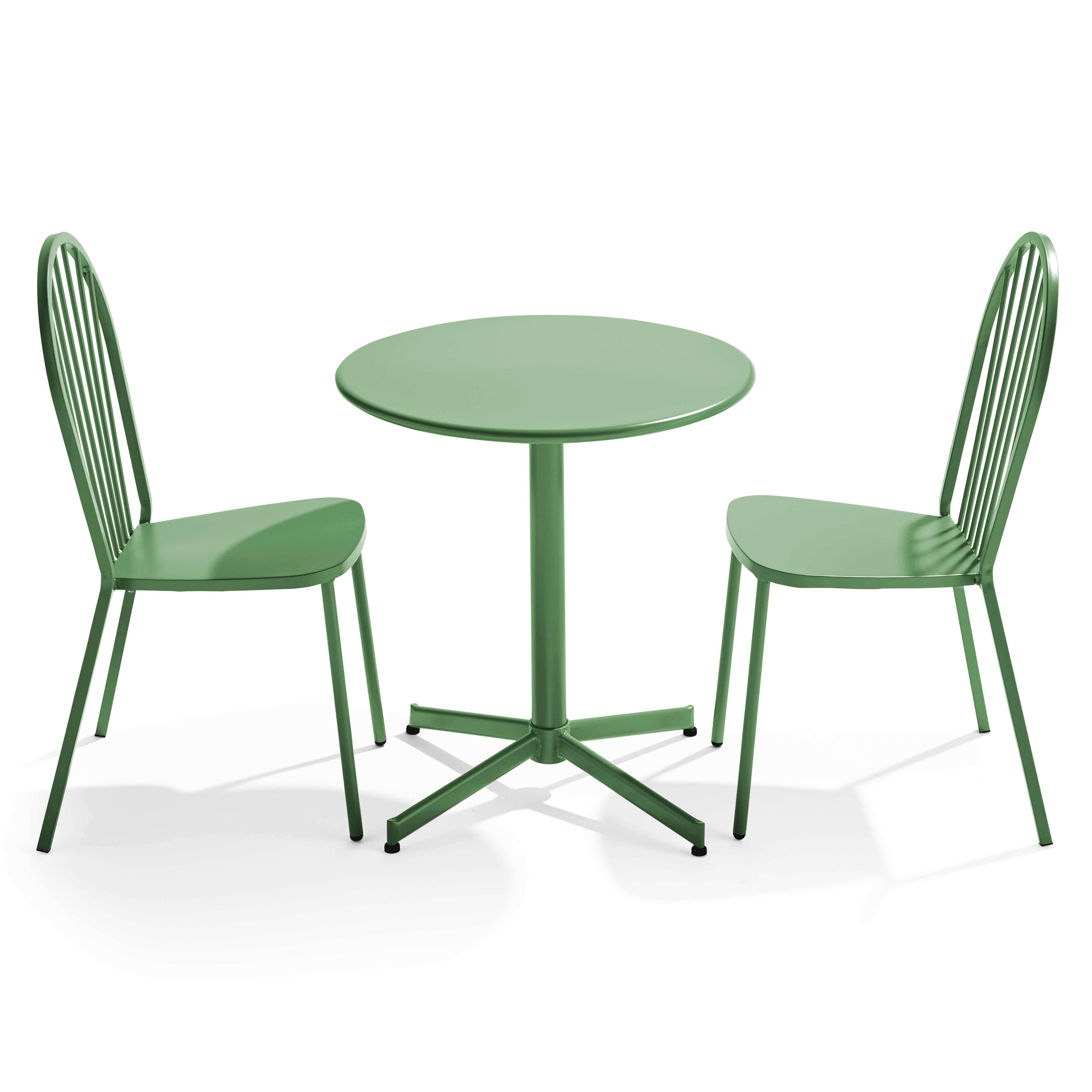 Oviala - Ensemble table ronde et 2 chaises de jardin en métal vert cactus Palavas - Oviala - Imagen 1