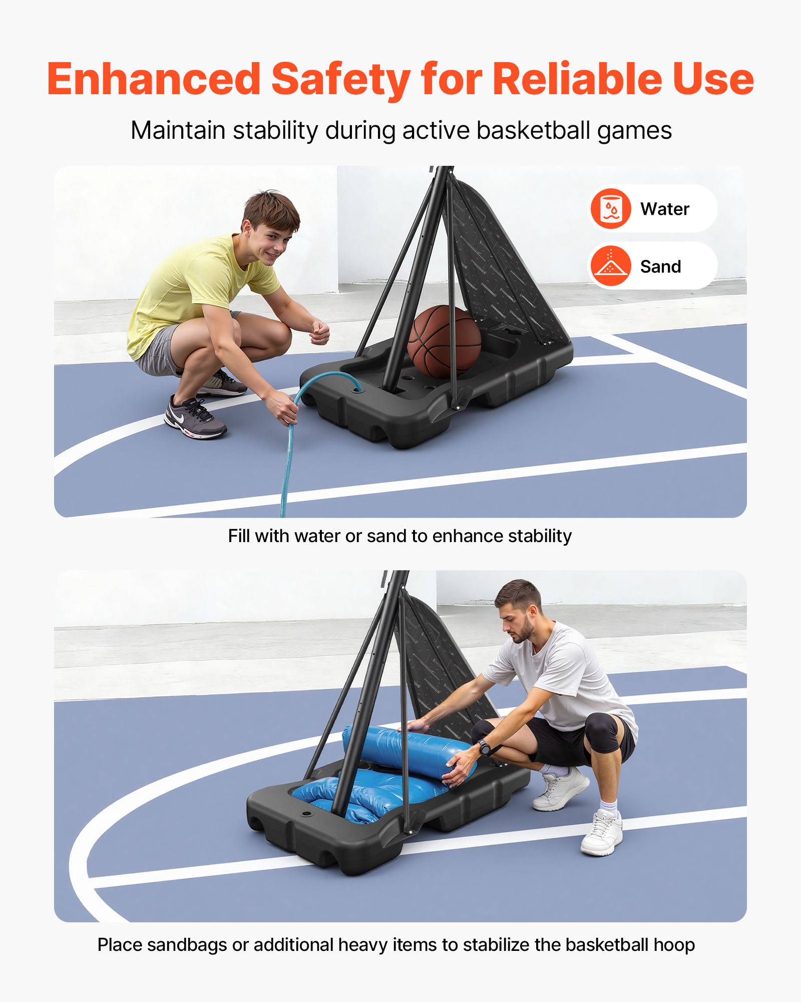 Vevor - VEVOR Panier de basket portable, hauteur réglable 3,05 m, panneau PC 121 cm, base remplissable, roulettes avec frein, idéal intérieur et extérieur. - Image 3