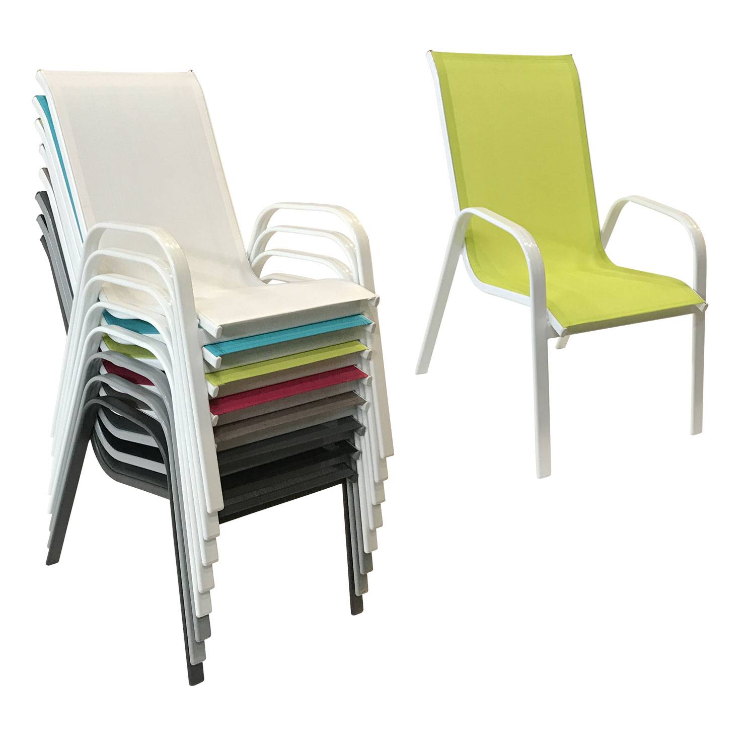Happy Garden - Lot de 4 chaises MARBELLA en textilène vert - aluminium blanc - HAPPY GARDEN - Imagen 2