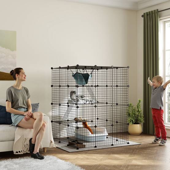 Enclos pour animaux métal noir 105 x 105 x 140 cm - PANGIVO - Image 3