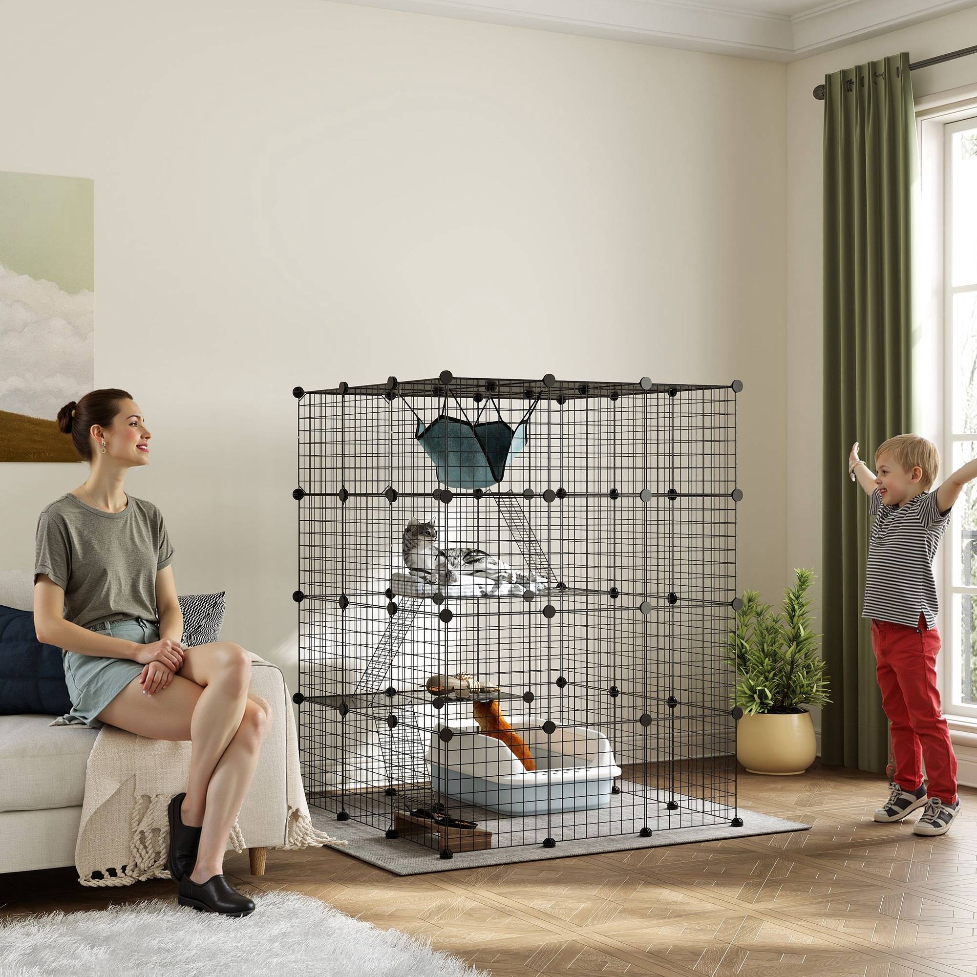 Enclos pour animaux métal noir 105 x 105 x 140 cm - PANGIVO - Image 3
