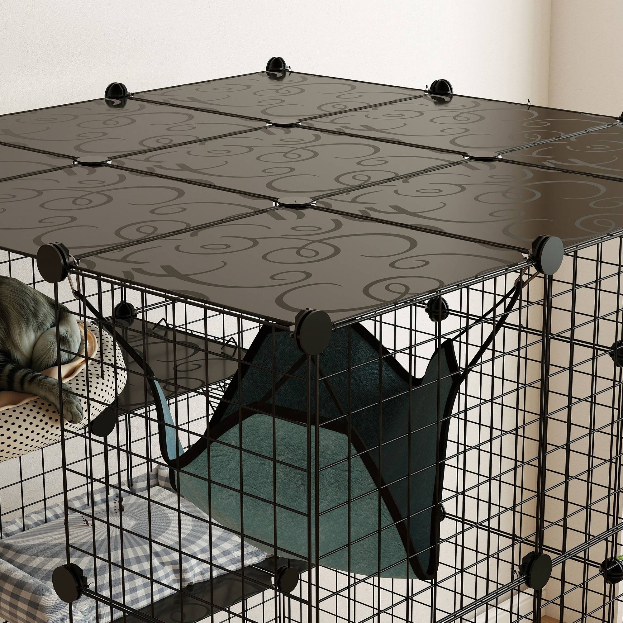 Enclos pour animaux métal noir 105 x 105 x 140 cm - PANGIVO - Image 10