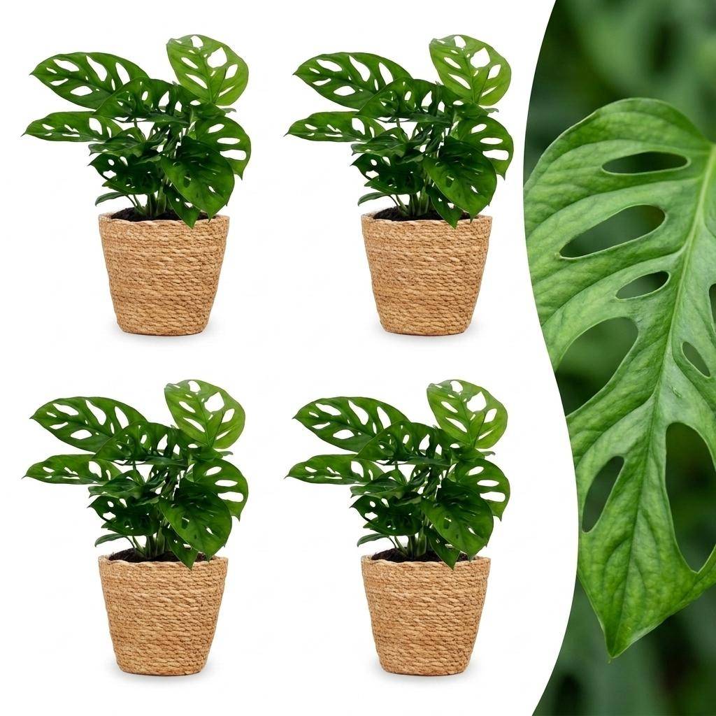 Monstera adansonii - avec panier - lot de 4 - Ø12cm - ↕25cm - Plantes d’intérieur