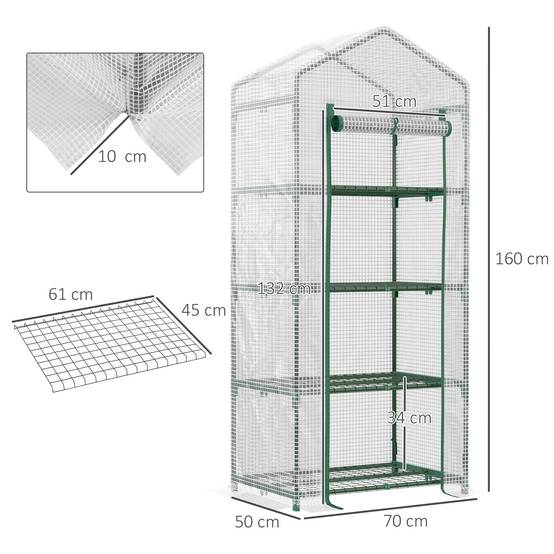 Mini Serre Balcon 4 Étages Acier Bâche Renforcée Semis & Tomates 70x50x160cm - ComfortXL Outdoor Living - Image 3