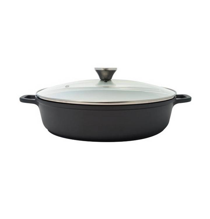 Baumalu - Cocotte mijoteuse basse en fonte d'aluminium 36cm noir 384921 Baumalu