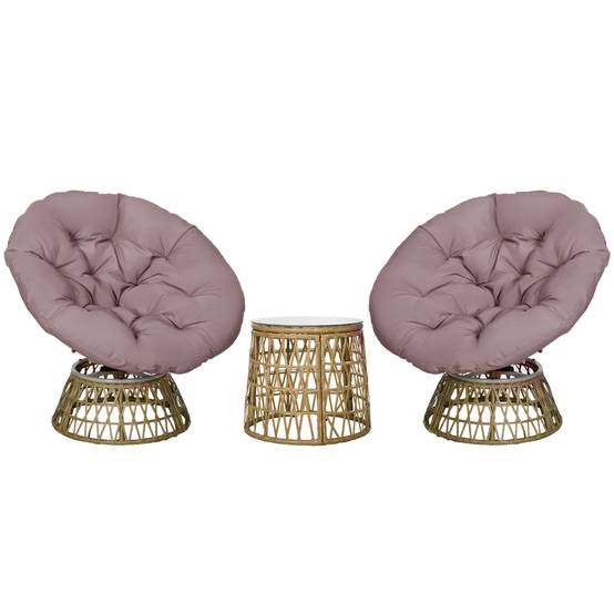 Set de mobilier de jardin 3 pièces avec 2 fauteuils et table en Rattan, Café - PANGIVO - Image 1