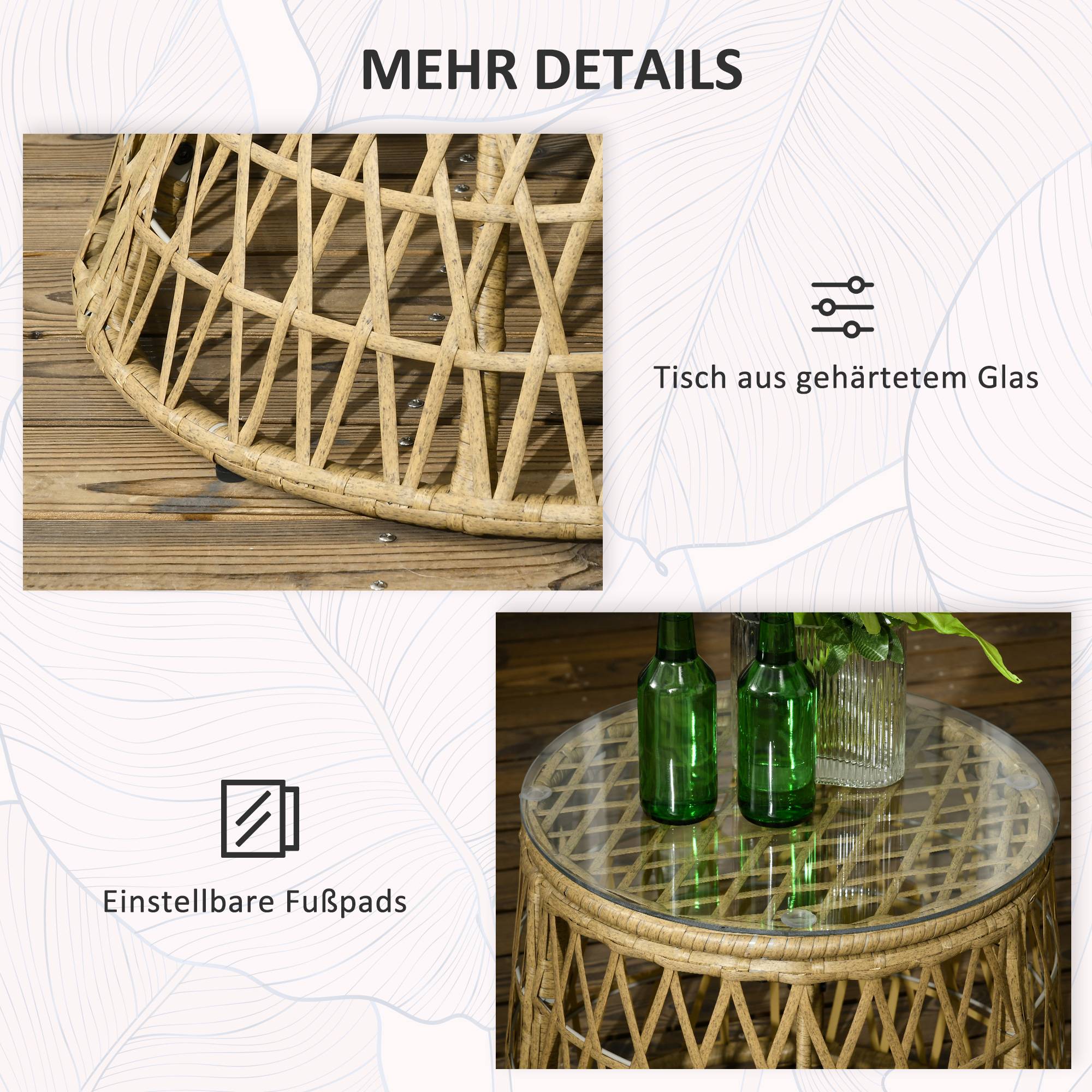Set de mobilier de jardin 3 pièces avec 2 fauteuils et table en Rattan, Café - PANGIVO - Image 7