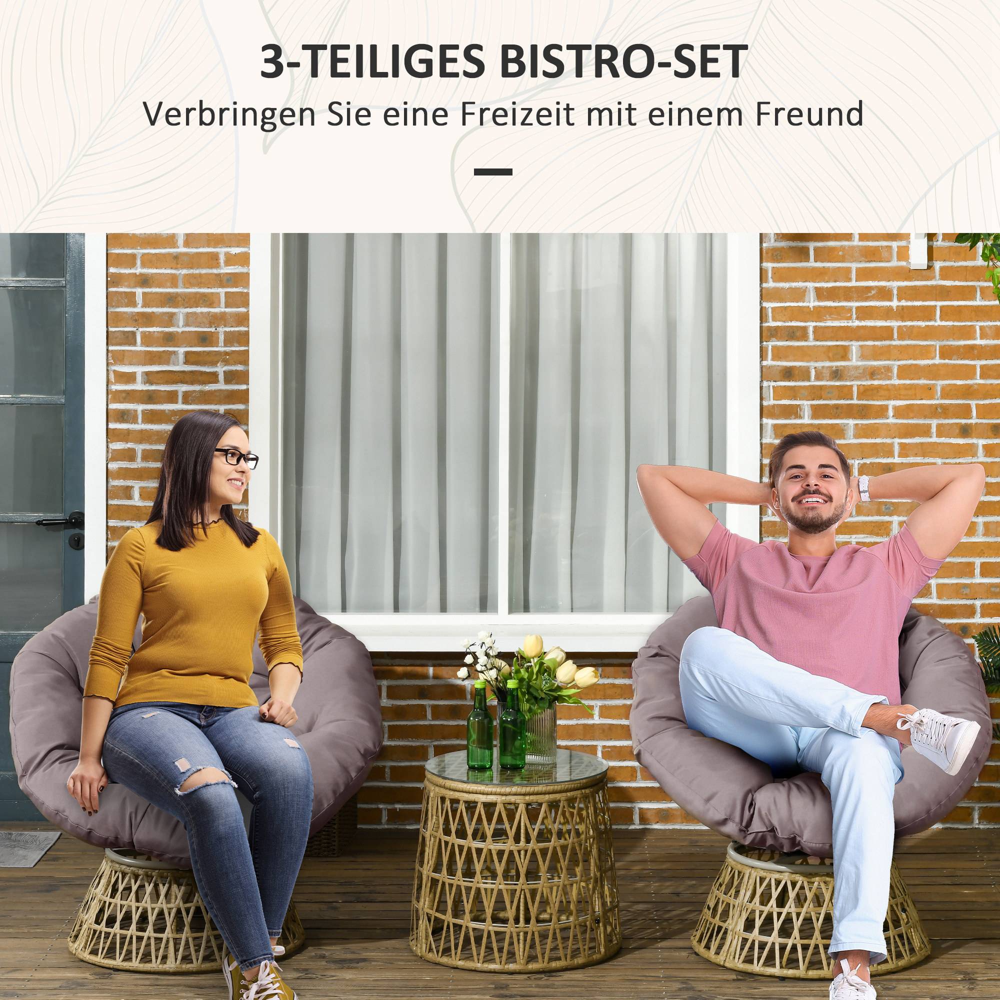 Set de mobilier de jardin 3 pièces avec 2 fauteuils et table en Rattan, Café - PANGIVO - Image 4