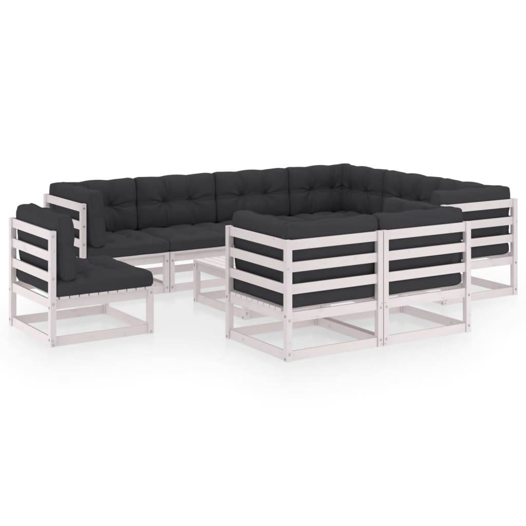 Helloshop26 - Salon de jardin meuble d'extérieur ensemble de mobilier 10 pièces avec coussins blanc bois de pin massif - Imagen 1