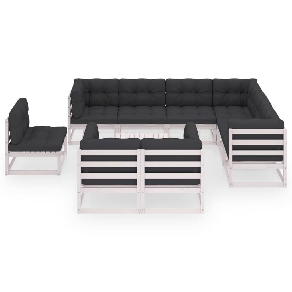 Helloshop26 - Salon de jardin meuble d'extérieur ensemble de mobilier 10 pièces avec coussins blanc bois de pin massif - Imagen 2
