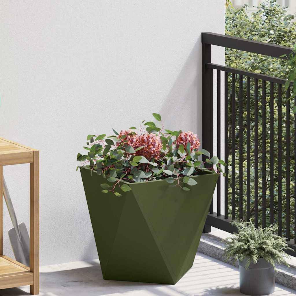 Jardinière acier vert olive 40 x 40 x 40 cm - PANGIVO - Image 1