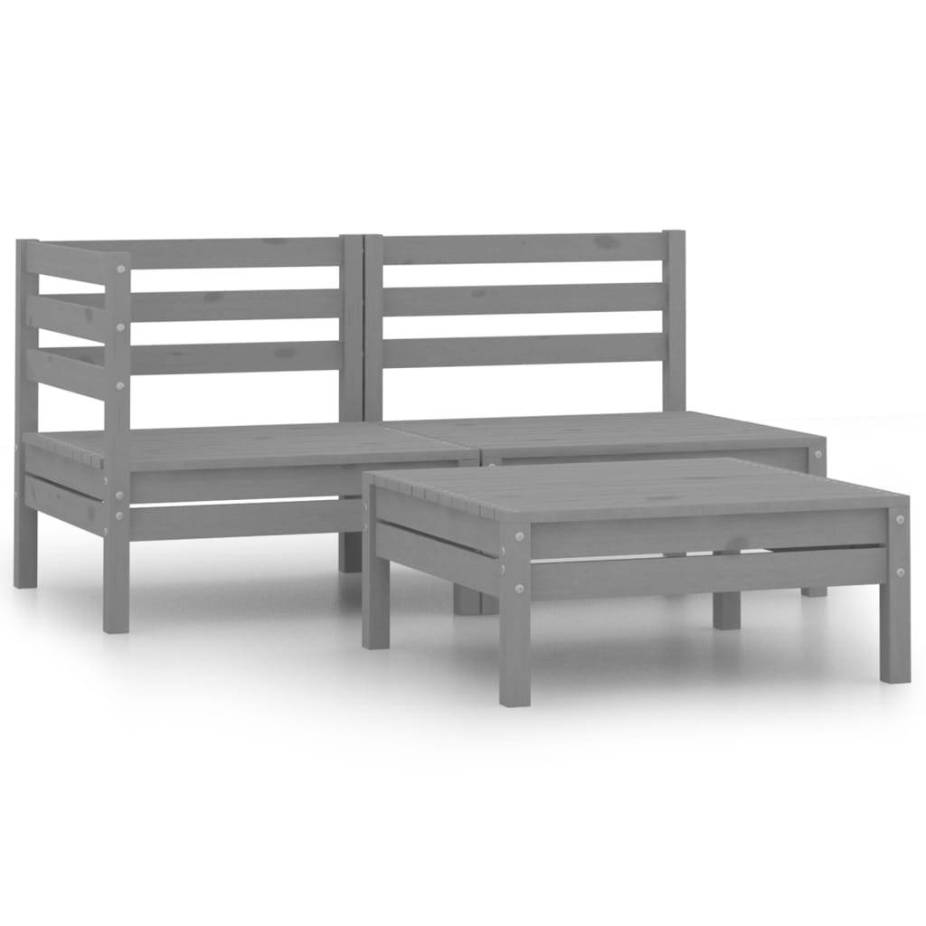 Salon de Jardin Style Palette Modulable en Bois de Pin 3 Pièces pour Terrasse Gris – ComfortXL Outdoor Living - Image 1