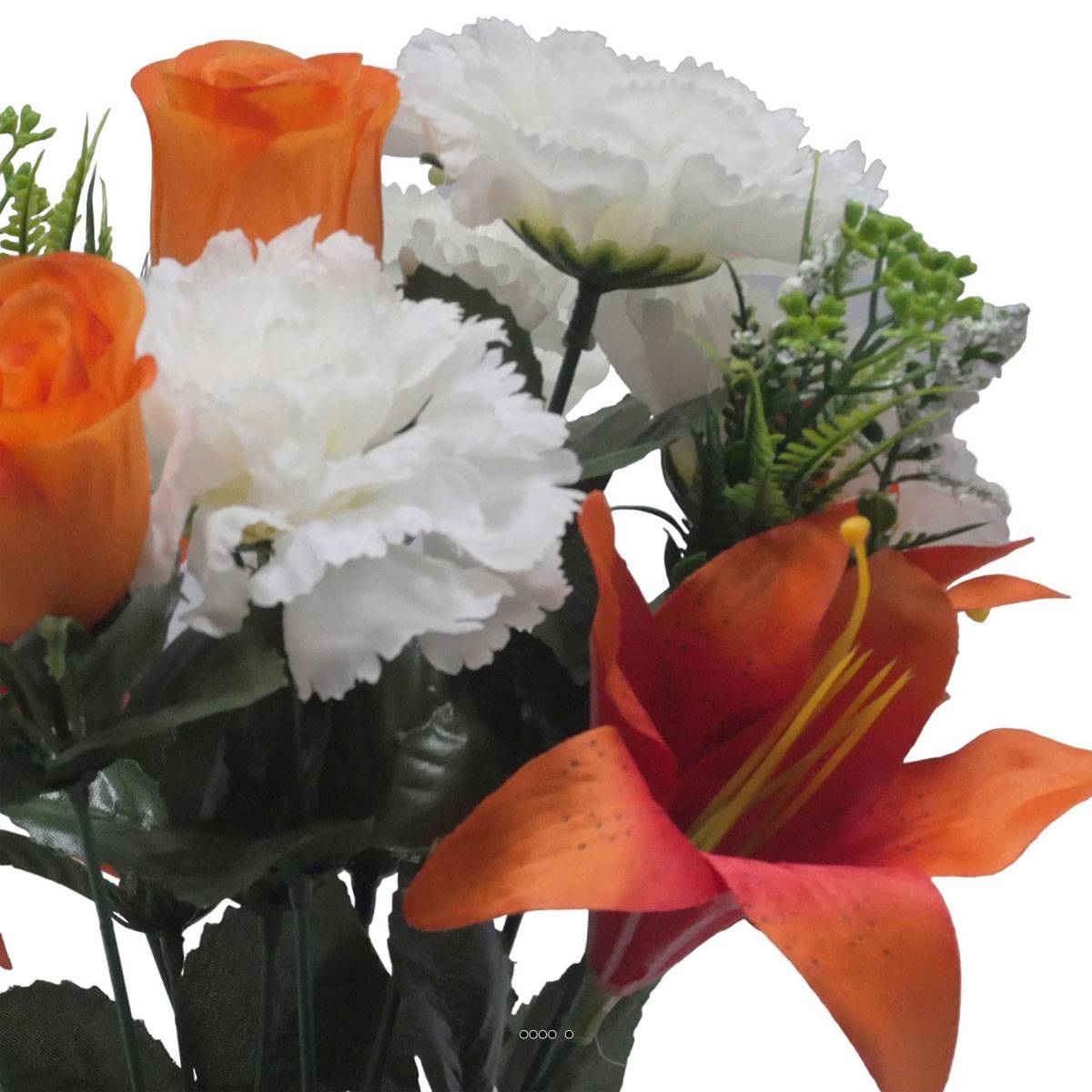 Artificielles - Pot pour Tombe d'oeillet, Lys tigré et mini fleurs Orange artificiels - Toussaint - couleur: Orange - Imagen 3